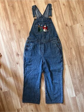Christopher & Banks Blue Denim Overalls with Festive Embroidery